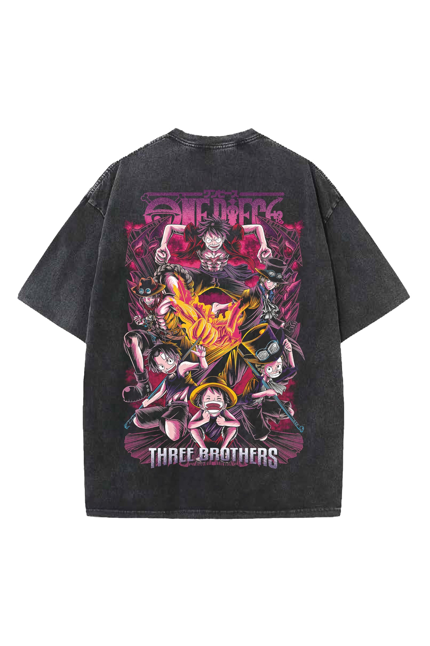 One Piece Three Brothers Designed Vintage Oversized T-shirt